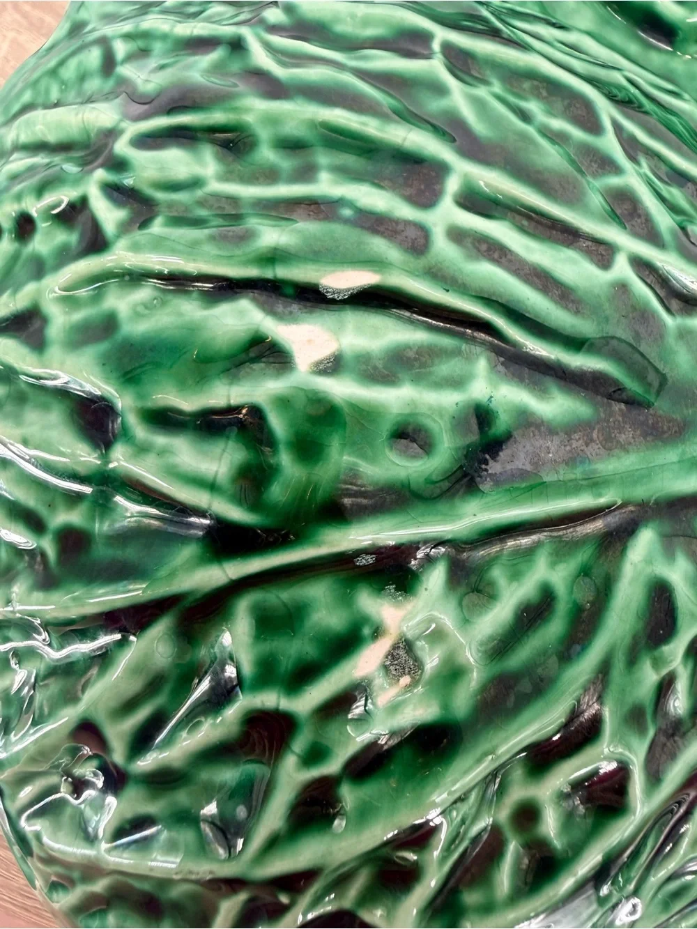 Vintage SECLA Portugal Majolica Green Cabbage Leaf 4-Part Divided Serving Dish